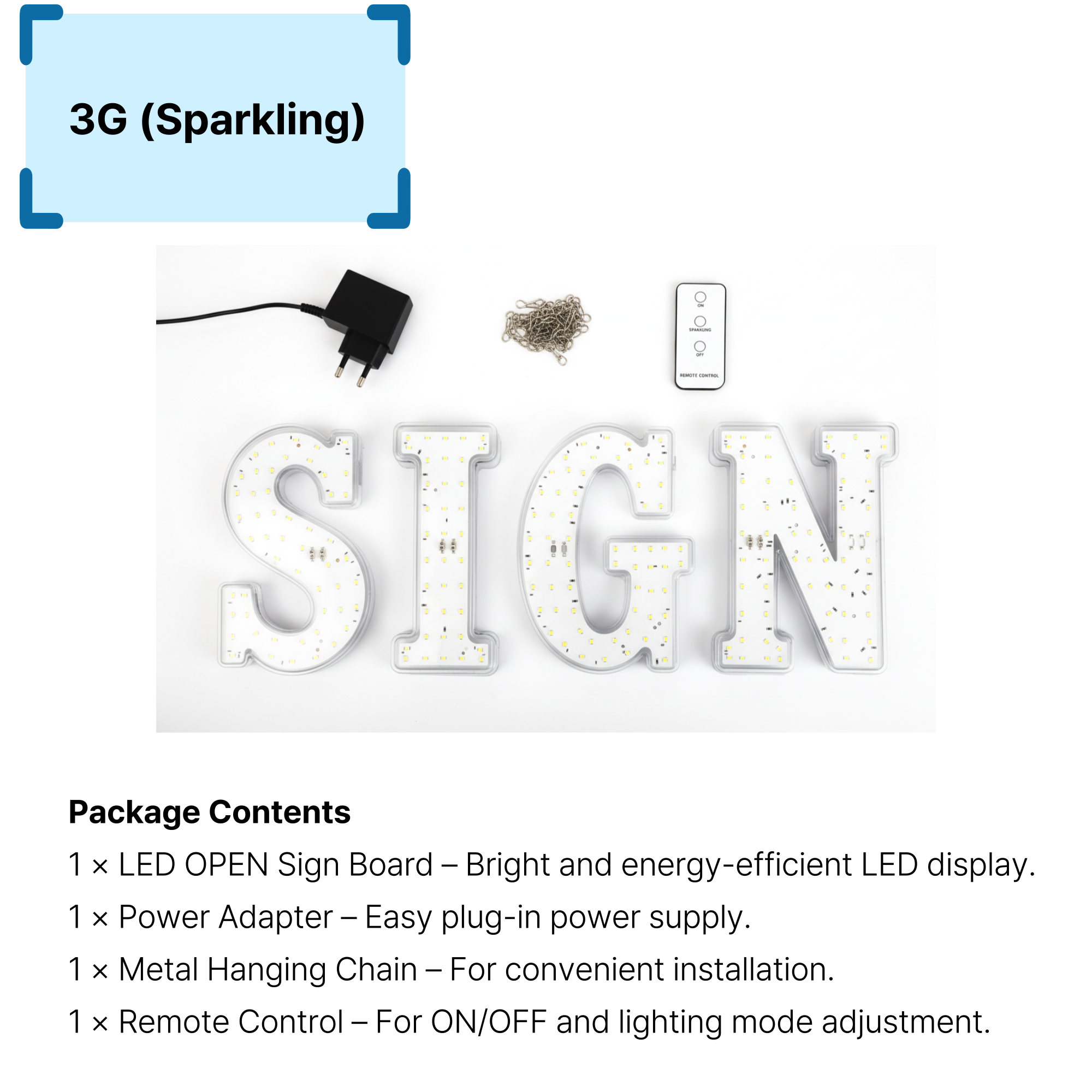 LED BIS OPEN SIGN White Color 3G Sparkling Small Size L30 x H10 in