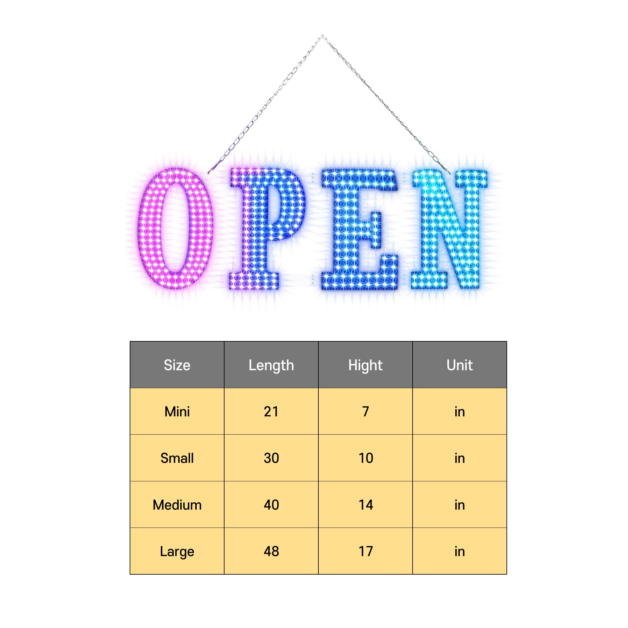 LED BIS OPEN SIGN White Color 3G Sparkling Small Size L30 x H10 in